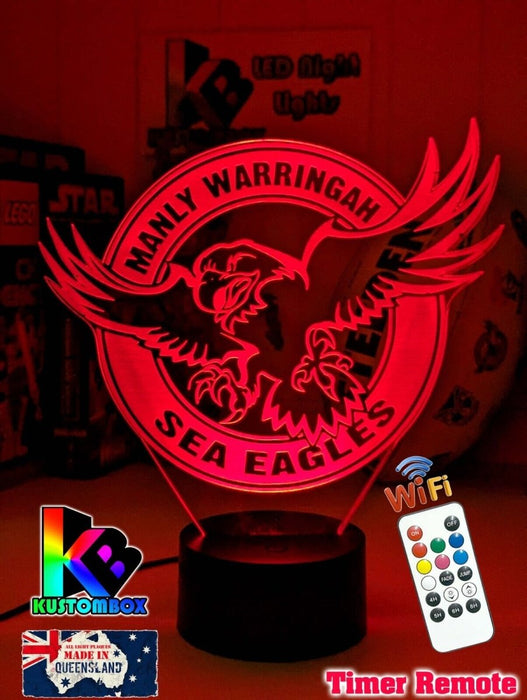 MANLY SEA EAGLES Rugby League Football Club LED Night Light 7 Colour Remote Control - KustomboxNight Lights & Ambient LightingKustomboxStandard Size