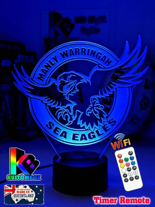 MANLY SEA EAGLES Rugby League Football Club LED Night Light 7 Colour Remote Control - KustomboxNight Lights & Ambient LightingKustomboxStandard Size