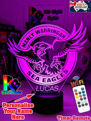 MANLY SEA EAGLES Rugby League Football Club LED Night Light 7 Colour Remote Control - KustomboxNight Lights & Ambient LightingKustomboxStandard Size