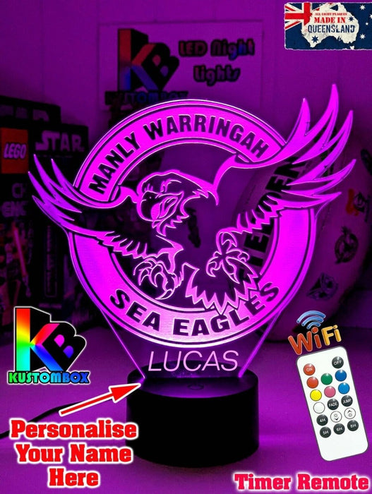 MANLY SEA EAGLES Rugby League Football Club LED Night Light 7 Colour Remote Control - KustomboxNight Lights & Ambient LightingKustomboxStandard Size