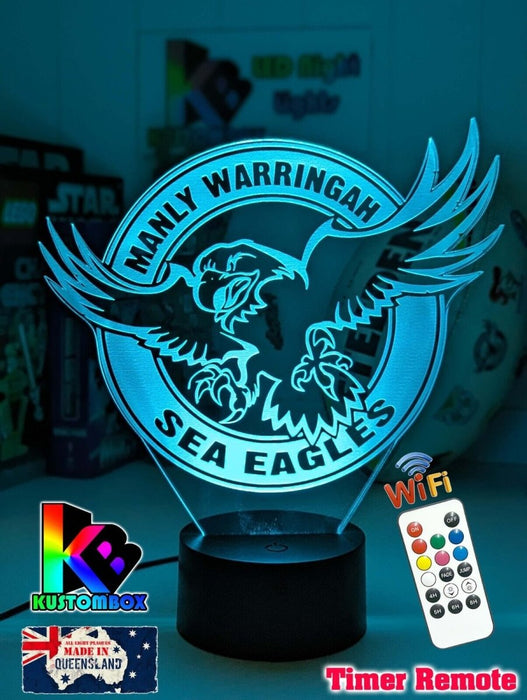 MANLY SEA EAGLES Rugby League Football Club LED Night Light 7 Colour Remote Control - KustomboxNight Lights & Ambient LightingKustomboxStandard Size