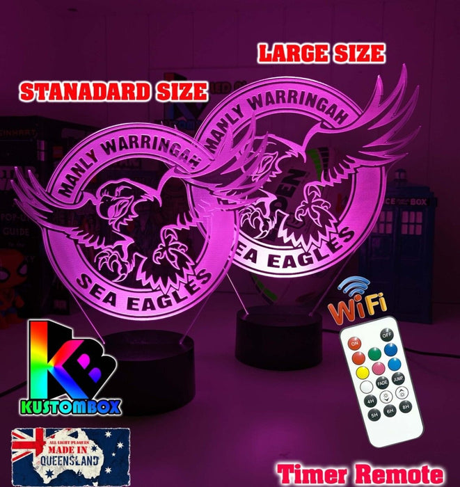 MANLY SEA EAGLES Rugby League Football Club LED Night Light 7 Colour Remote Control - KustomboxNight Lights & Ambient LightingKustomboxStandard Size
