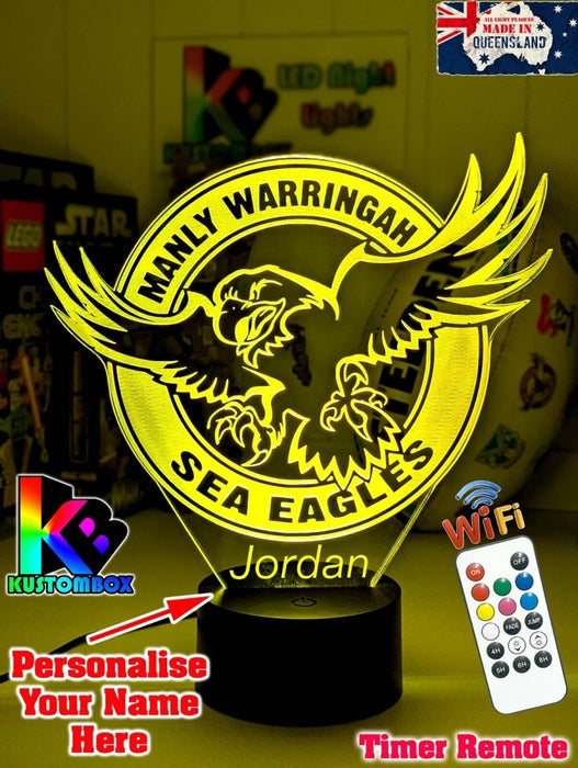 MANLY SEA EAGLES Rugby League Football Club LED Night Light 7 Colour Remote Control - KustomboxNight Lights & Ambient LightingKustomboxStandard Size