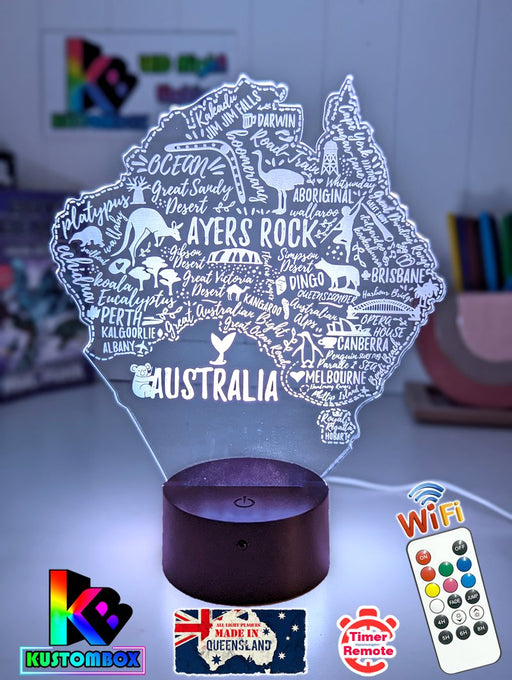 Map of Australia Souvenir Gift Personalised 3D LED Night Light Lamp - KustomboxNight Lights & Ambient LightingKustomboxStandard Size - No Name