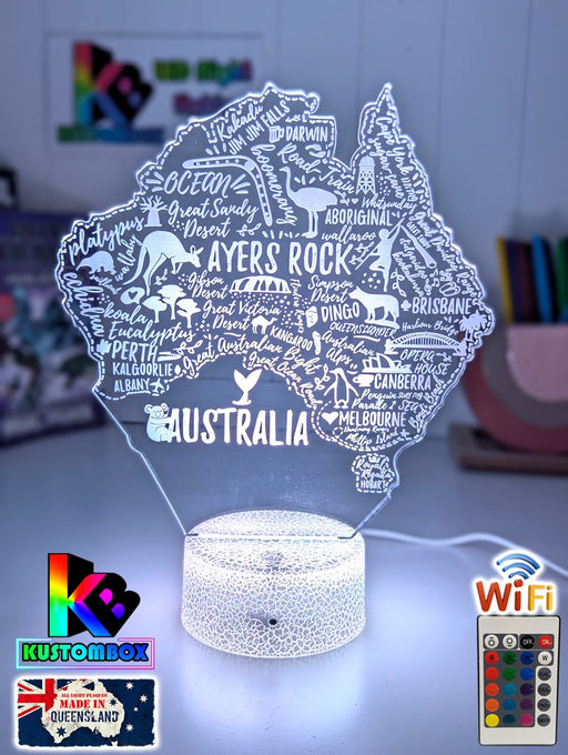 Map of Australia Souvenir Gift Personalised 3D LED Night Light Lamp - KustomboxNight Lights & Ambient LightingKustomboxStandard Size - No Name
