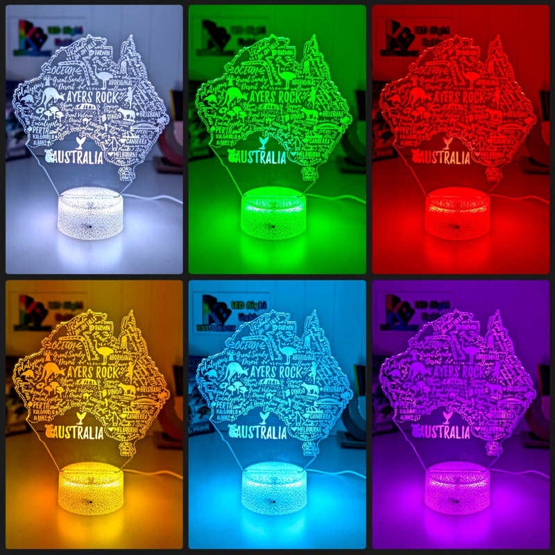 Map of Australia Souvenir Gift Personalised 3D LED Night Light Lamp - KustomboxNight Lights & Ambient LightingKustomboxStandard Size - No Name