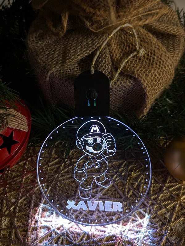 Mario Personalised Christmas Tree Bauble 3D LED Light Decoration - KustomboxNight Lights & Ambient LightingKustomboxBauble - Standard