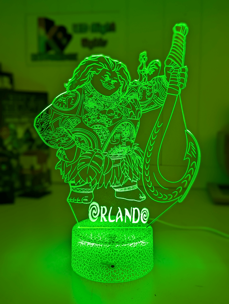 Maui Demigod Moana Personalised Name 3D LED Night Light Childrens Bedroom Lamp - KustomboxNight Lights & Ambient LightingKustomboxStandard Size