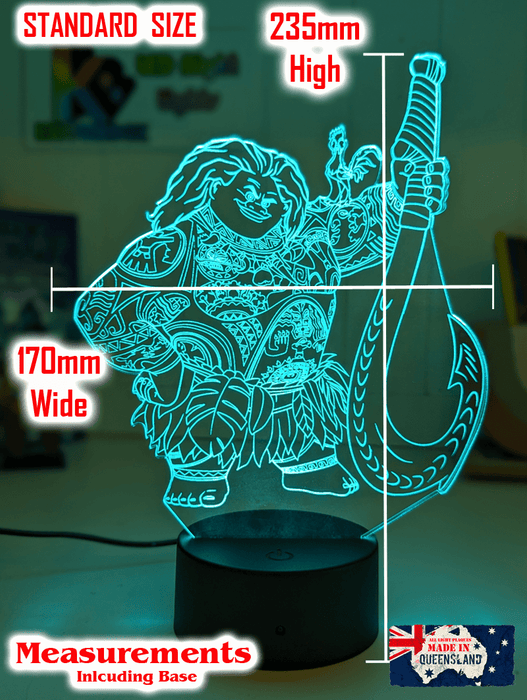 Maui Demigod Moana Personalised Name 3D LED Night Light Childrens Bedroom Lamp - KustomboxNight Lights & Ambient LightingKustomboxStandard Size