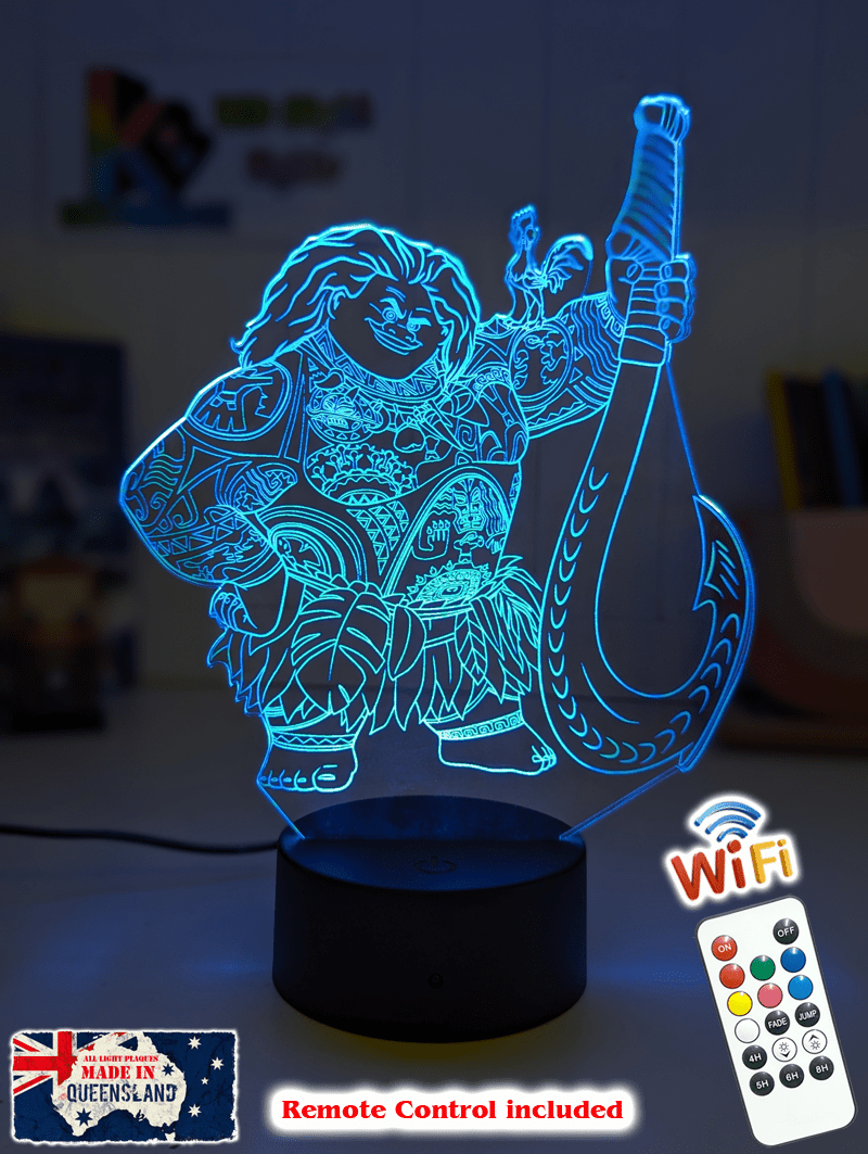 Maui Demigod Moana Personalised Name 3D LED Night Light Childrens Bedroom Lamp - KustomboxNight Lights & Ambient LightingKustomboxStandard Size