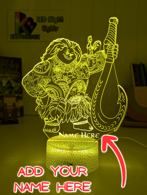 Maui Demigod Moana Personalised Name 3D LED Night Light Childrens Bedroom Lamp - KustomboxNight Lights & Ambient LightingKustomboxStandard Size