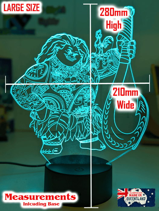 Maui Demigod Moana Personalised Name 3D LED Night Light Childrens Bedroom Lamp - KustomboxNight Lights & Ambient LightingKustomboxStandard Size