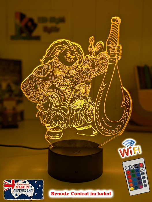 Maui Demigod Moana Personalised Name 3D LED Night Light Childrens Bedroom Lamp - KustomboxNight Lights & Ambient LightingKustomboxStandard Size