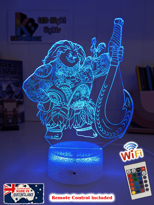 Maui Demigod Moana Personalised Name 3D LED Night Light Childrens Bedroom Lamp - KustomboxNight Lights & Ambient LightingKustomboxStandard Size