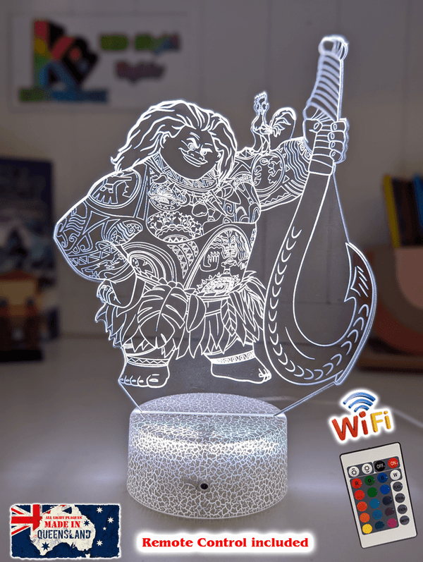 Maui Demigod Moana Personalised Name 3D LED Night Light Childrens Bedroom Lamp - KustomboxNight Lights & Ambient LightingKustomboxStandard Size