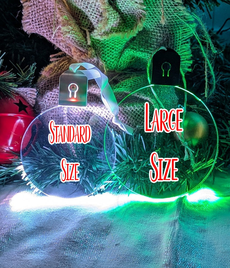 Melbourne Storm Football Personalised Christmas Bauble 3D LED Light Decoration  size chart 