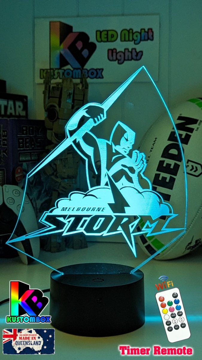 Melbourne Storm rugby league 3D LED night light with USB power and multi-colour fade mode light blue colour