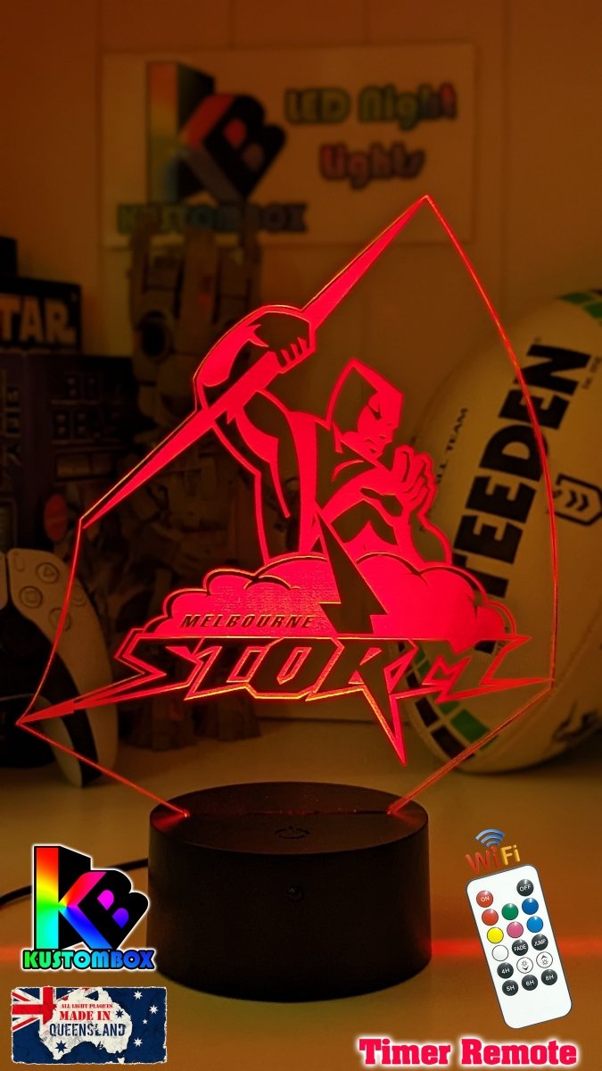 Melbourne Storm custom 3D LED lamp with name engraving and colour-changing effects red colour