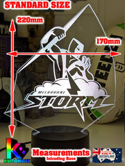Custom Melbourne Storm LED lamp with 7-colour glow, perfect NRL-themed gift. size chart standard size