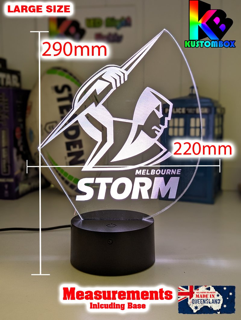 Melbourne Storm rugby league 3D LED night light with USB power and multi-colour fade mode. large sise lamp