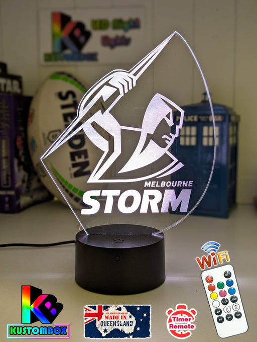 Personalised Melbourne Storm new logo 3D LED night light glowing in 7 colours, perfect for kids or man caves