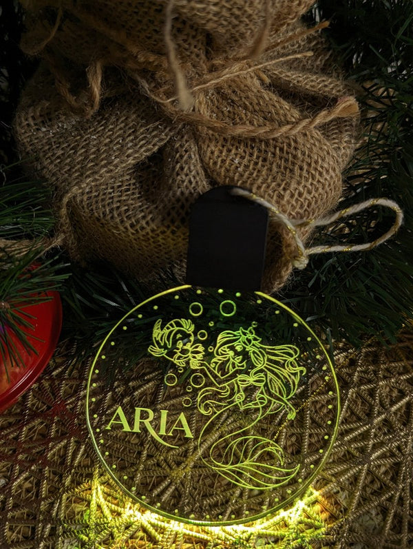 Mermaid Ariel Personalised Christmas Tree Bauble 3D LED Light Decoration - KustomboxNight Lights & Ambient LightingKustomboxBauble - Standard