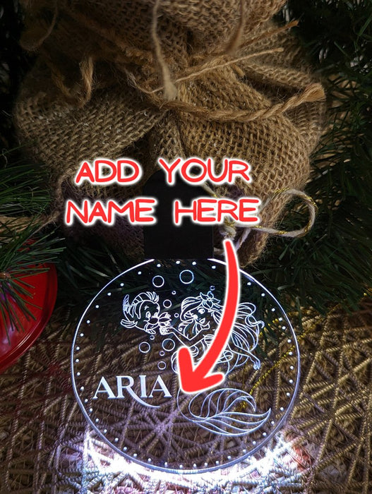 Mermaid Ariel Personalised Christmas Tree Bauble 3D LED Light Decoration - KustomboxNight Lights & Ambient LightingKustomboxBauble - Standard