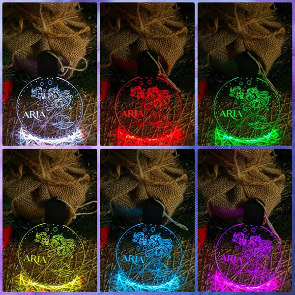 Mermaid Ariel Personalised Christmas Tree Bauble 3D LED Light Decoration - KustomboxNight Lights & Ambient LightingKustomboxBauble - Standard