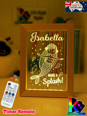 Mermaid Princess Personalised Name Timber Frame USB 3D LED Night Light Lamp - KustomboxNight Lights & Ambient LightingKustomboxTimber Frame Light - $34.99