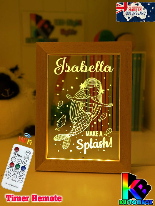 Mermaid Princess Personalised Name Timber Frame USB 3D LED Night Light Lamp - KustomboxNight Lights & Ambient LightingKustomboxTimber Frame Light - $34.99
