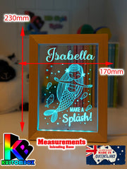 Mermaid Princess Personalised Name Timber Frame USB 3D LED Night Light Lamp - KustomboxNight Lights & Ambient LightingKustomboxTimber Frame Light - $34.99