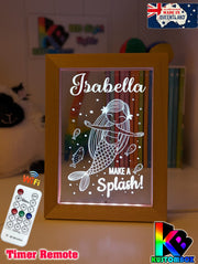 Mermaid Princess Personalised Name Timber Frame USB 3D LED Night Light Lamp - KustomboxNight Lights & Ambient LightingKustomboxTimber Frame Light - $34.99