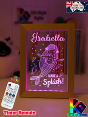 Mermaid Princess Personalised Name Timber Frame USB 3D LED Night Light Lamp - KustomboxNight Lights & Ambient LightingKustomboxTimber Frame Light - $34.99