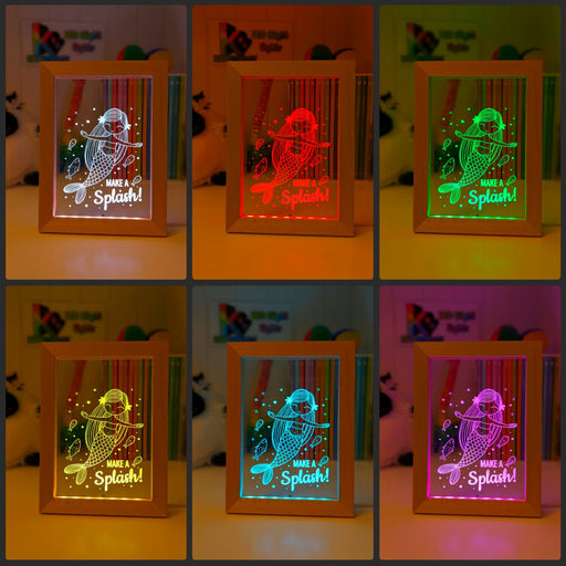 Mermaid Princess Personalised Name Timber Frame USB 3D LED Night Light Lamp - KustomboxNight Lights & Ambient LightingKustomboxTimber Frame Light - $34.99