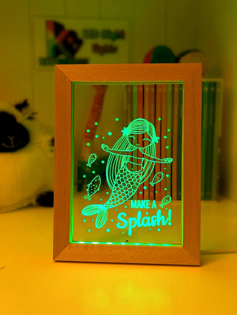 Mermaid Princess Personalised Name Timber Frame USB 3D LED Night Light Lamp - KustomboxNight Lights & Ambient LightingKustomboxTimber Frame Light - $34.99