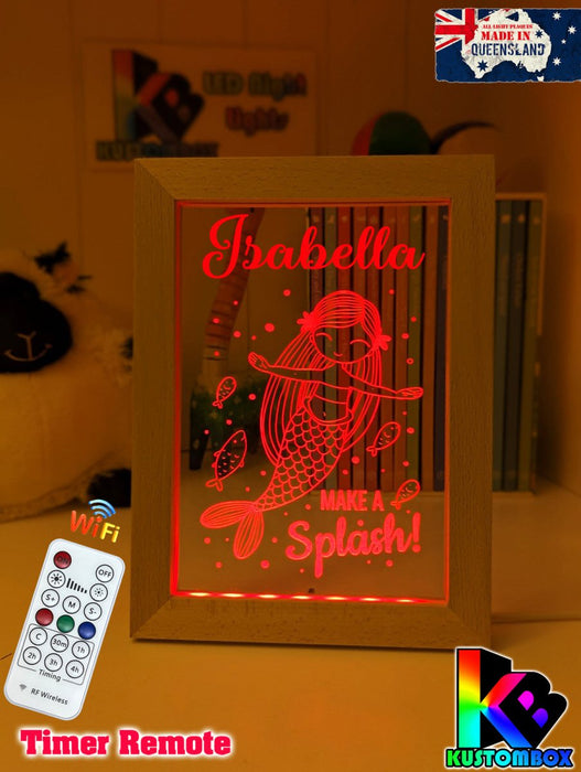 Mermaid Princess Personalised Name Timber Frame USB 3D LED Night Light Lamp - KustomboxNight Lights & Ambient LightingKustomboxTimber Frame Light - $34.99