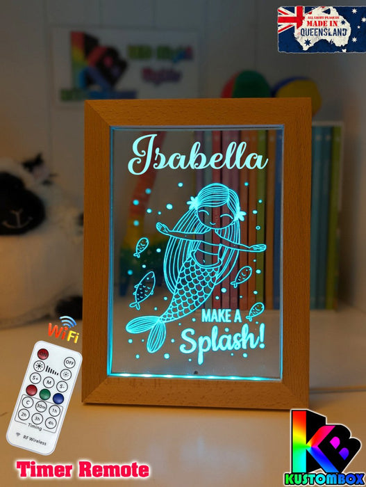 Mermaid Princess Personalised Name Timber Frame USB 3D LED Night Light Lamp - KustomboxNight Lights & Ambient LightingKustomboxTimber Frame Light - $34.99