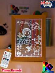Mermaid Princess & Turtle Personalised Name Timber Picture Frame USB 3D LED Night Light Lamp - KustomboxNight Lights & Ambient LightingKustomboxTimber Frame Light