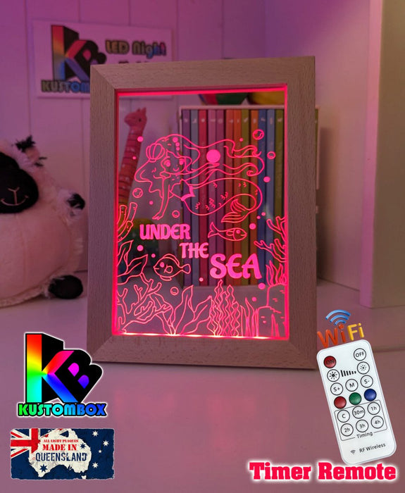 Mermaid Under the Sea Personalised Name Timber Frame USB 3D LED Night Light Lamp - KustomboxNight Lights & Ambient LightingKustomboxTimber Frame Light - $34.99