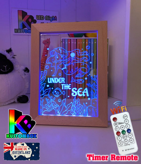 Mermaid Under the Sea Personalised Name Timber Frame USB 3D LED Night Light Lamp - KustomboxNight Lights & Ambient LightingKustomboxTimber Frame Light - $34.99