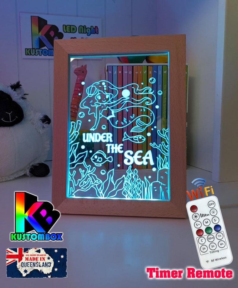 Mermaid Under the Sea Personalised Name Timber Frame USB 3D LED Night Light Lamp - KustomboxNight Lights & Ambient LightingKustomboxTimber Frame Light - $34.99