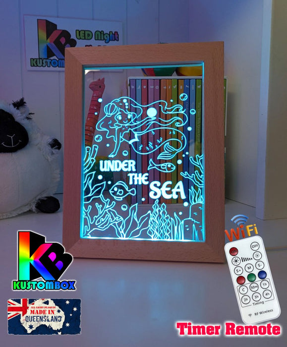 Mermaid Under the Sea Personalised Name Timber Frame USB 3D LED Night Light Lamp - KustomboxNight Lights & Ambient LightingKustomboxTimber Frame Light - $34.99