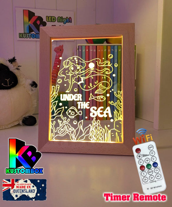 Mermaid Under the Sea Personalised Name Timber Frame USB 3D LED Night Light Lamp - KustomboxNight Lights & Ambient LightingKustomboxTimber Frame Light - $34.99