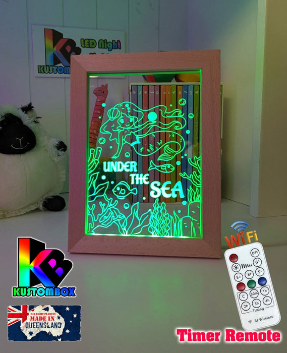 Mermaid Under the Sea Personalised Name Timber Frame USB 3D LED Night Light Lamp - KustomboxNight Lights & Ambient LightingKustomboxTimber Frame Light - $34.99
