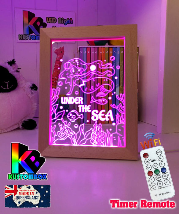 Mermaid Under the Sea Personalised Name Timber Frame USB 3D LED Night Light Lamp - KustomboxNight Lights & Ambient LightingKustomboxTimber Frame Light - $34.99