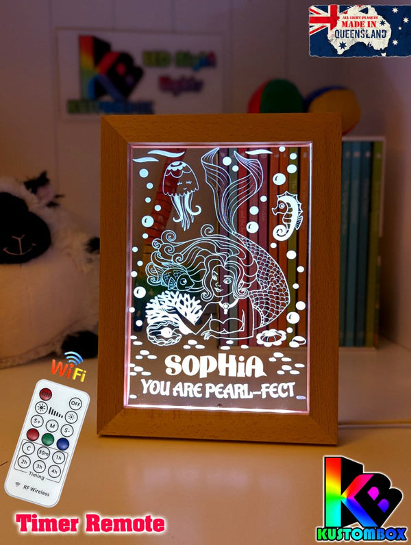 Mermaid You Are Perfect Personalised Name Timber Frame USB 3D LED Night Light Lamp - KustomboxNight Lights & Ambient LightingKustomboxTimber Frame Light - $34.99
