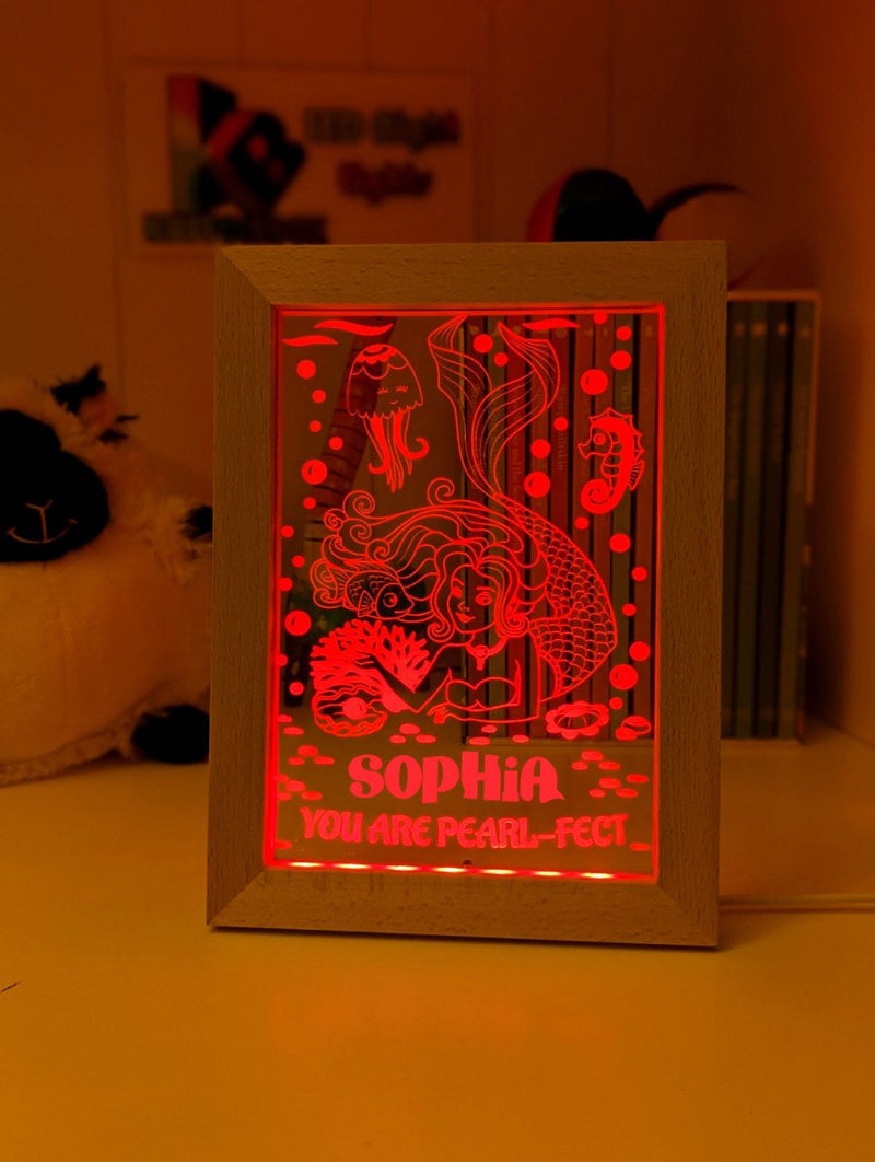 Mermaid You Are Perfect Personalised Name Timber Frame USB 3D LED Night Light Lamp - KustomboxNight Lights & Ambient LightingKustomboxTimber Frame Light - $34.99