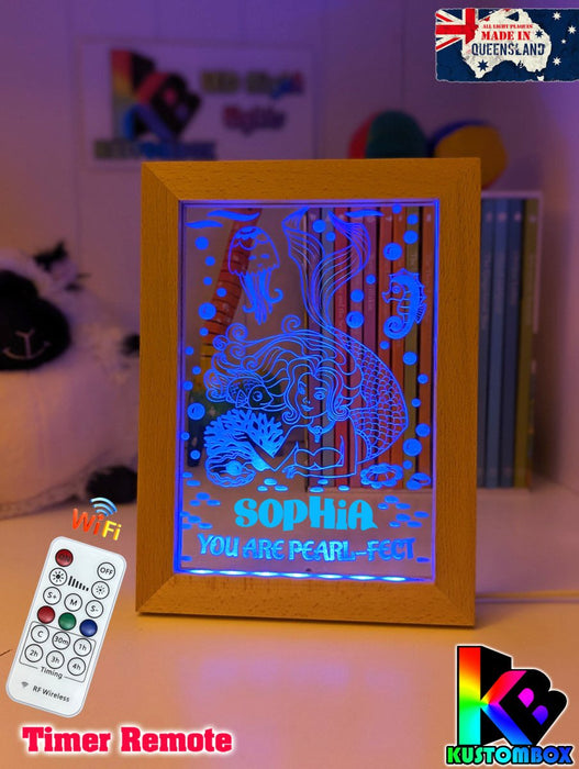 Mermaid You Are Perfect Personalised Name Timber Frame USB 3D LED Night Light Lamp - KustomboxNight Lights & Ambient LightingKustomboxTimber Frame Light - $34.99