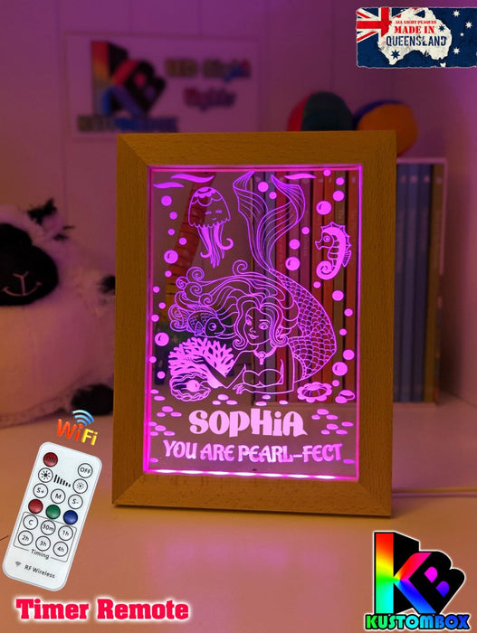Mermaid You Are Perfect Personalised Name Timber Frame USB 3D LED Night Light Lamp - KustomboxNight Lights & Ambient LightingKustomboxTimber Frame Light - $34.99