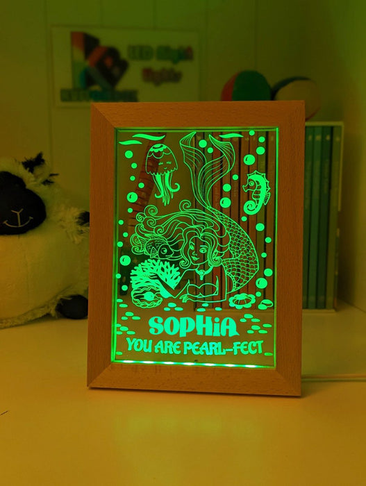 Mermaid You Are Perfect Personalised Name Timber Frame USB 3D LED Night Light Lamp - KustomboxNight Lights & Ambient LightingKustomboxTimber Frame Light - $34.99